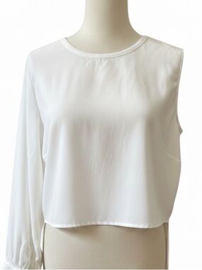 Zara One long sleeve one sleeveless Sz S Crop Top Tie at Sleeve Cuff White | GUC